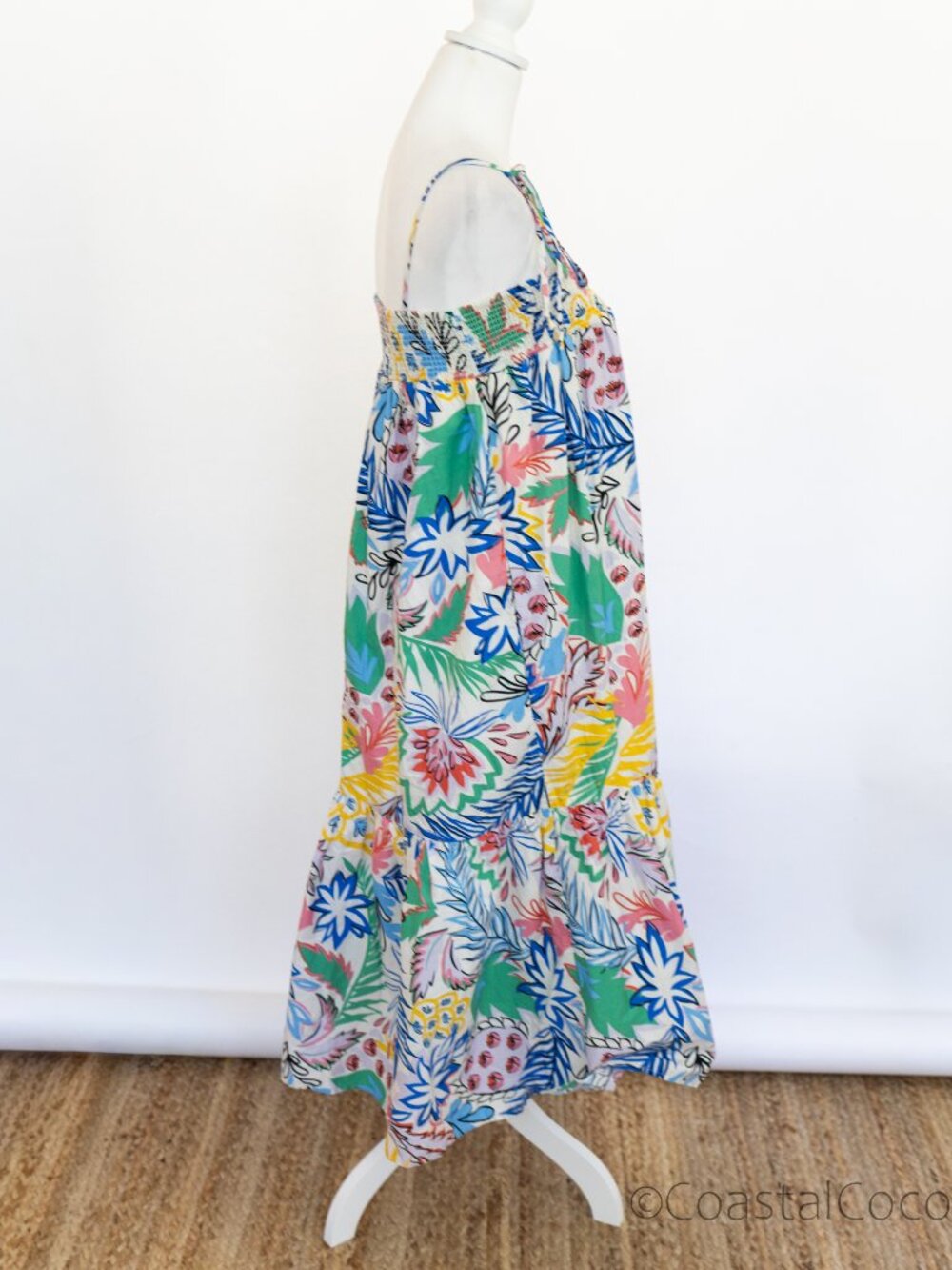 Karlie Smocked Tiered Maxi M Dress Floral w/Pockets 100% Cotton Coastal Derby - Picture 3 of 7